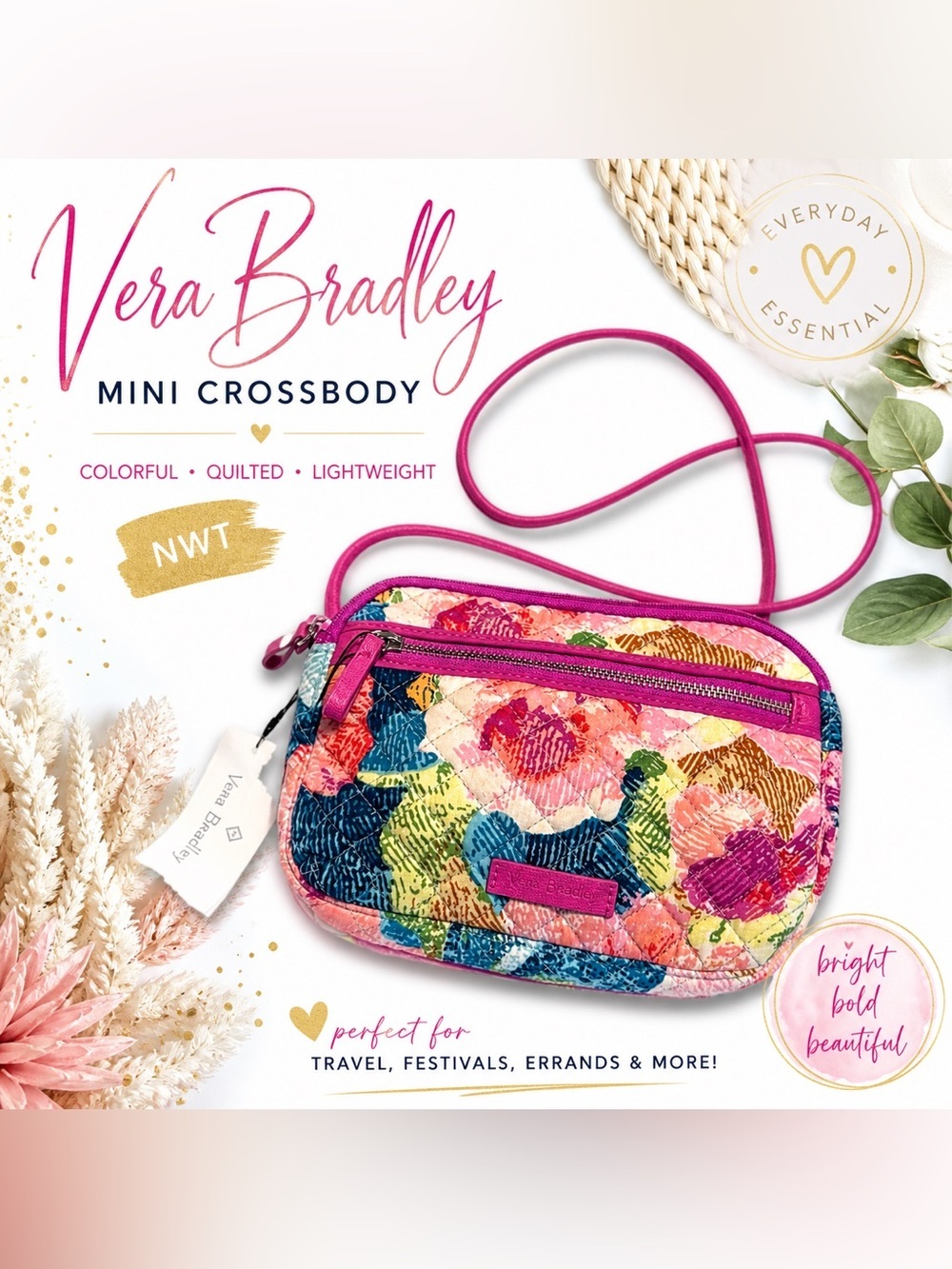 Vera Bradley Super Bloom Quilted Mini Crossbody Bag NWT